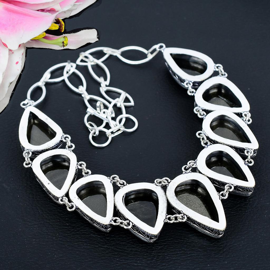 Silver Sheen Obsidian Gemstone 925 Sterling Silver Jewelry Necklace 18" KG-1652