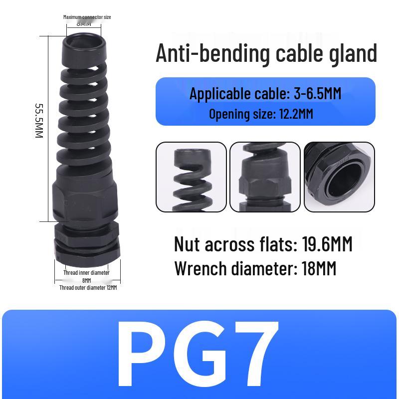 Nylon Waterproof Anti-bend Cable Gland Connector M12/16
