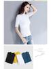 Women's Slimming Fitted T-Shirt: Round, V-Neck, or Mock Neck; Short or Three-Quarter Sleeves; Semi-High Neck Basic Top.