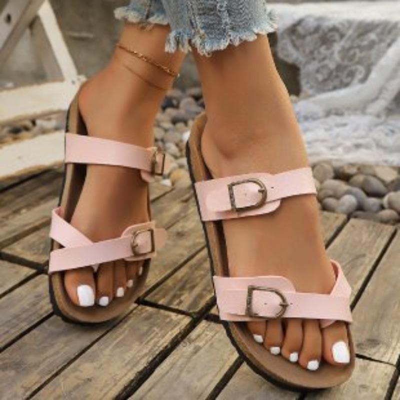 2026 Damen Korkfußbett Schlittschuhe Hausschuhe Verstellbare Schnalle Sommer Outdoor Wildledersandalen mit Fußgewölbestütze Rutschfeste Strandschuhe