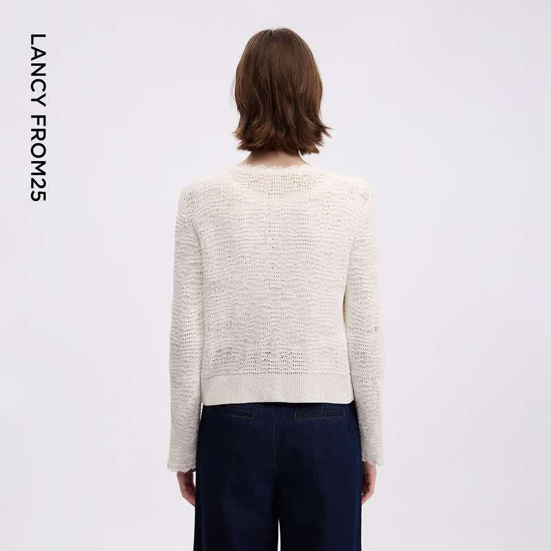 Langzi Round Neck French Lace Knit Cardigan