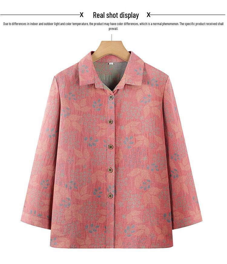 Grandma's Pure Cotton Long Sleeve Shirt for Spring and Summer - Perfect for Middle-aged and Elderly Women