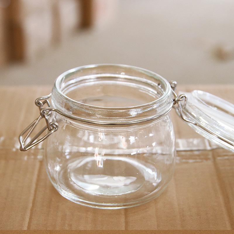 Round Glass Sealed Jar with Stainless Steel Clasp for Food Storage