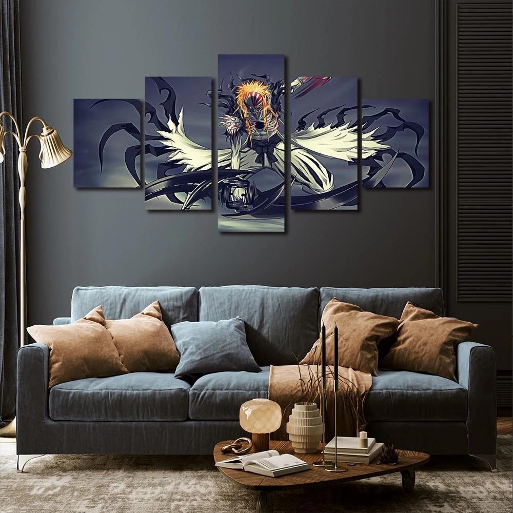 Art Modular Pictures 5 Pieces Japanese Anime Kurosaki Ichigo Bleach Canvas Painting Home Decor Wall Posters HD Prints Framework