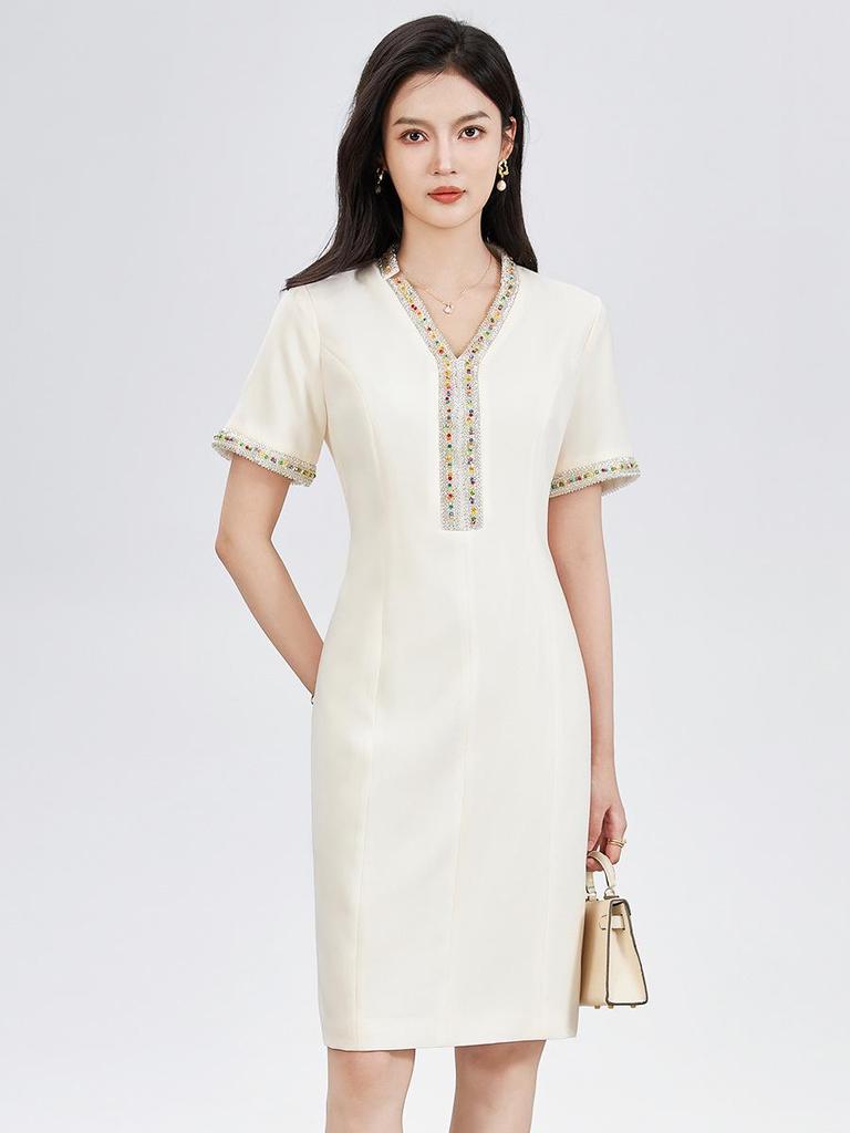 Beaded Luxury Waist-Hugging Dress – Noble Socialite Style for Women