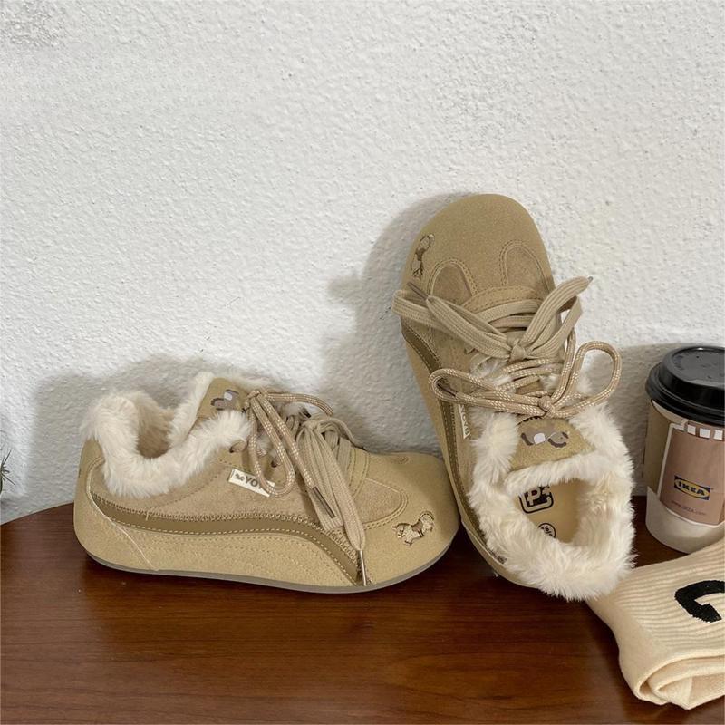 Women's Board Shoes 2026 Winter New Plush Comfortable Warm Cotton Shoes Outdoor Non Slip Lightweight Cross Tied Casual Sneakers