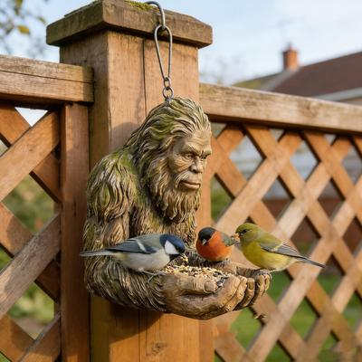2 Stück Sasquatch Vogelfutterspender Dekorative Outdoor-Futterstelle Harz Sasquatch Skulptur Vogelsamen-Tablett für Baum Hinterhof Gartenkunst Dekor Geschenk für Naturliebhaber