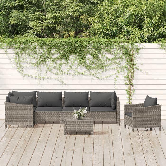 VidaXL Salon de Jardin avec Coussins 7 pcs, Ensemble de Meubles de Terrasse, Mobilier d'Extérieur, Canapé de Patio, Moderne, 3187283