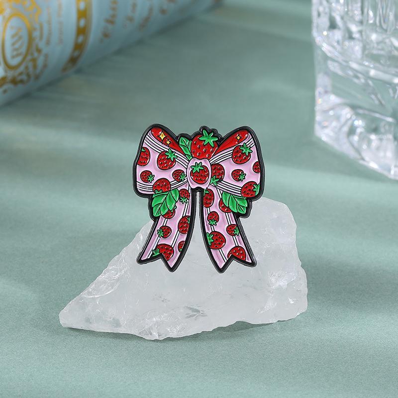 Strawberry Bow Enamel Pins Custom Red High Heels Brooches Lapel Badges Clothes Funny Jewelry Gift for Friends