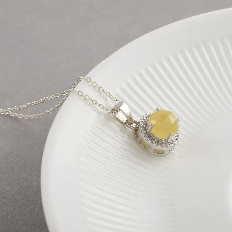 Natürlicher Gelber Saphir 6,50 Karat Edelstein Anhänger in 925 Sterlingsilber Handgefertigter Anhänger