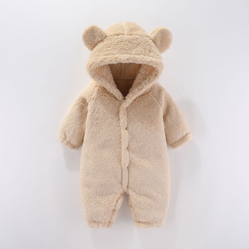 Baby Plush Romper With Hood For Newborns And Infants Safe Cotton Material