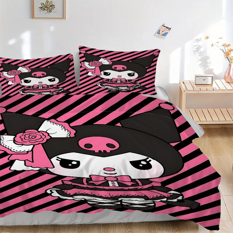 

3pcs Pink Rose Kuromi Printed Quilt Set - Soft and Comfortable Quilt Cover for Bedroom, Guest Room and Dormitory Decorative Bedding Set 1 Du 135x200cm