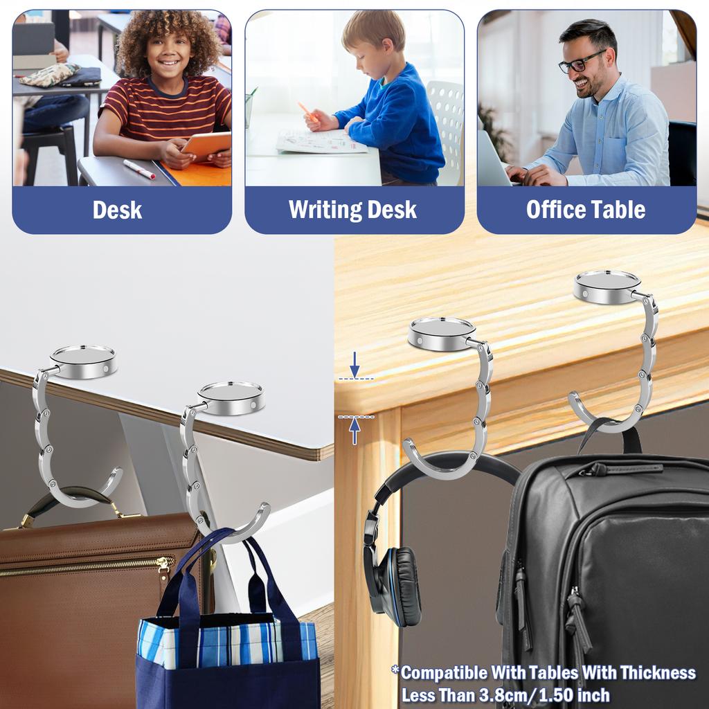 4Pcs Student Desktop School Bag Hanger Folding Hook Holder Fashion Bag Holder Handbag Hanger Portable Key Hook Table Bag Holders