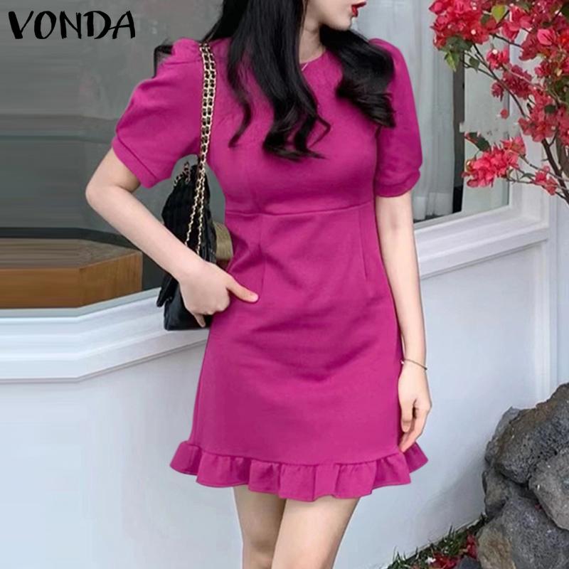 

VONDA Летнее женское короткое платье с пышными рукавами и оборками