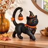 Standing Halloween Cats Decoration, Dark Figure with Pointed Hat and Aged-Look Finish for Entryway, Shelf, Office, or Desk Arrangement