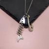 Minimalist Silver Fishbone Necklace With Moon Pendant For Casual Wear And Fashion Lovers