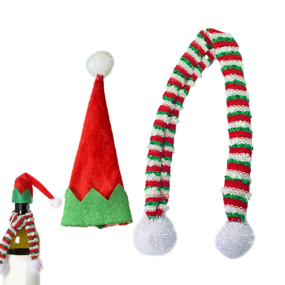 Christmas Wine Bottle Cover Decorative Festival Bottle Topper Reusable Wine Hat And Scarf Cover For Party Holiday Gathering