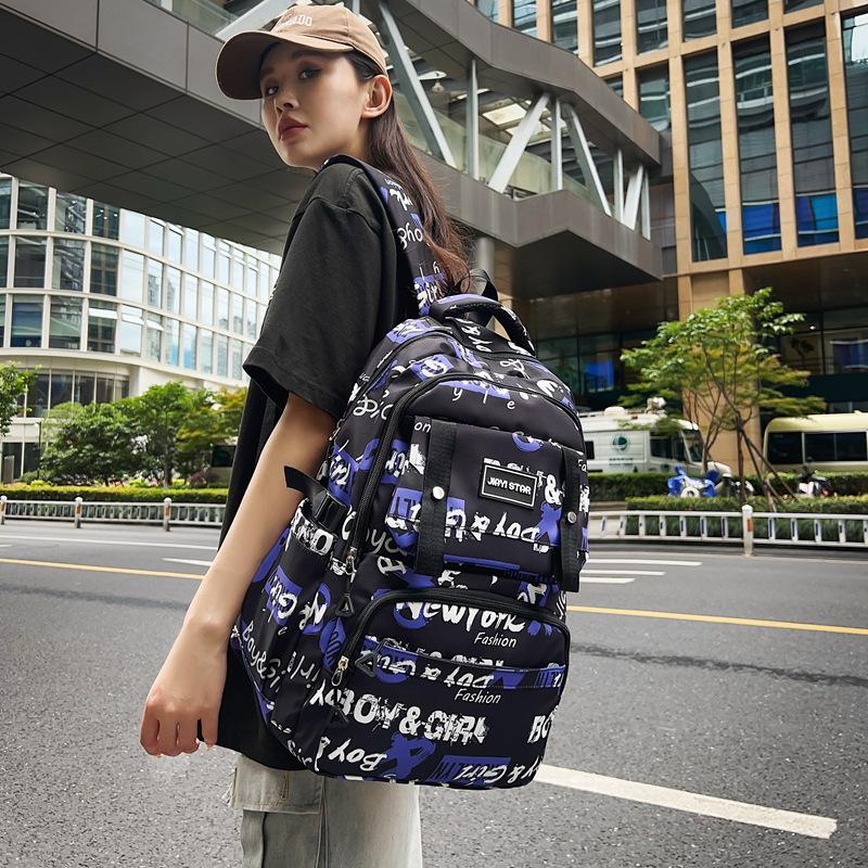 Large Capacity Student Backpack Graffiti Print Campus Backpack Men Lightweight Couple Backpack