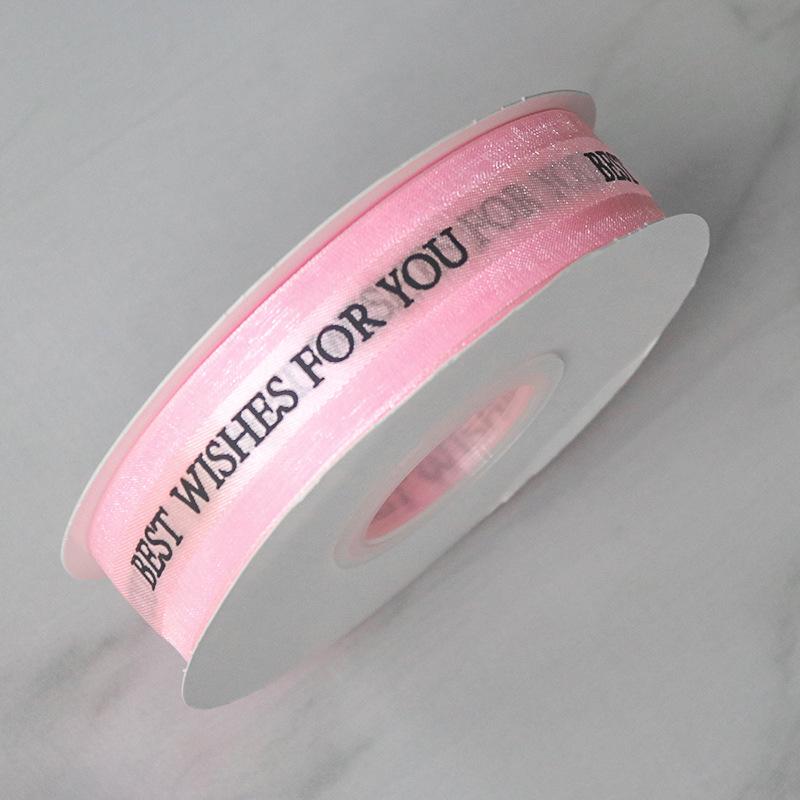 Medium Satin Edge Yarn Chiffon Ribbon Alphabet Flower Packaging Ribbon Cake Box Gift Ribbon Response Transparent Ribbon Bow DIY Flower Handmade