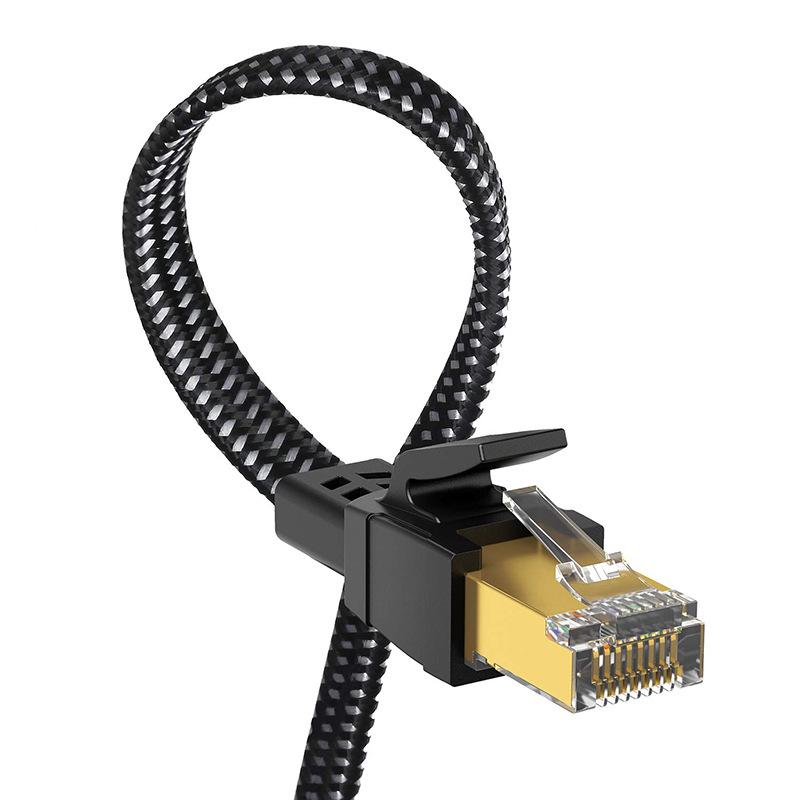 Category 8 Silver Braided Flat CAT8 10G Shielded Network Cable, Pure Copper, Anti-Interference Patch Cord for Computers.
