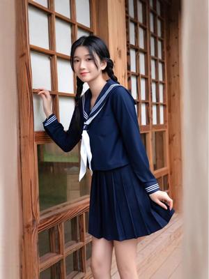 Navy Three-Piece Sailor JK School Uniform Set with Pleated Skirt