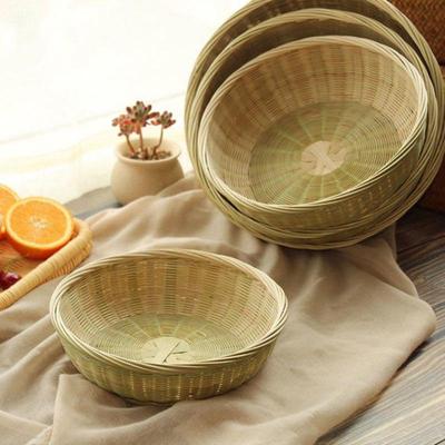 Handmade Round Bamboo Woven Basket and Sieve for Fruit and Storage