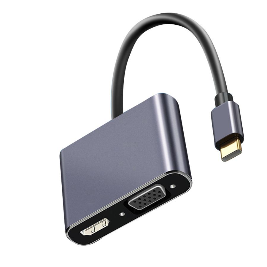 Type-C 4 In 1 Audio Converter Type C To VGA USB USB-C Hub Adapter Adaptor Grey