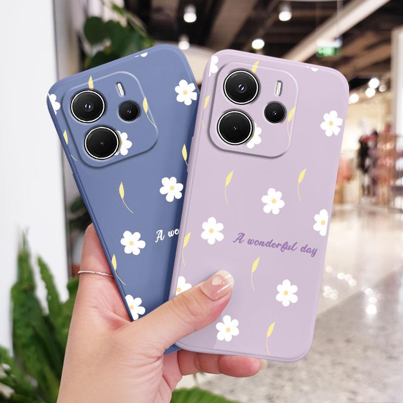 Rain Daisy Phone Case For Xiaomi Redmi Note 14 13 12 12S 11 11S 10 10S 9 9S 15 15C 14C Pro Plus 4G 5G Liquid Silicone Cover