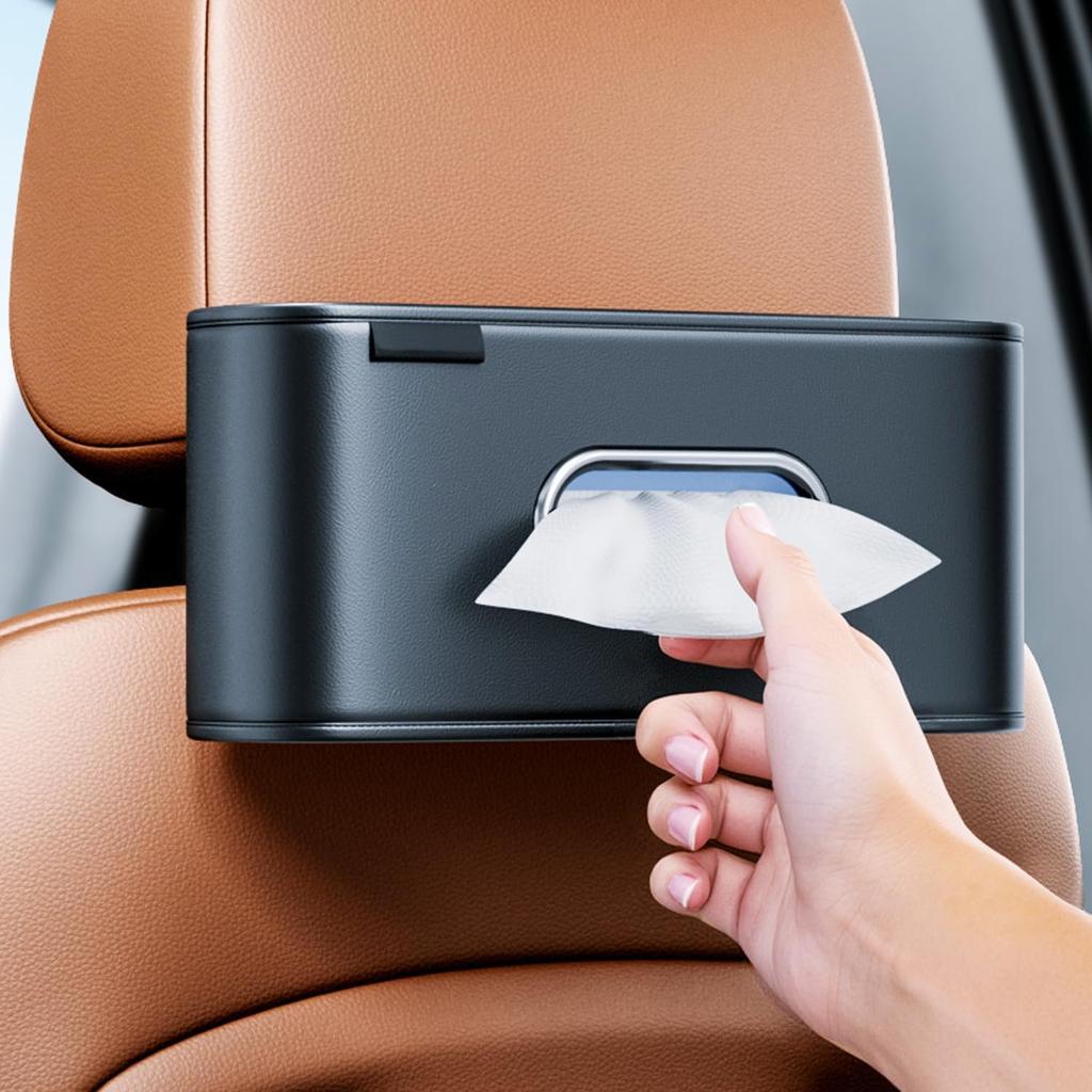 MTGOCHA Car Tissue Holder, Large Tissue Box Cover Keep Car Tidy, Premium PU Leather Backseat Napkin Holder Tissues Dispenser for Car Fits Standard