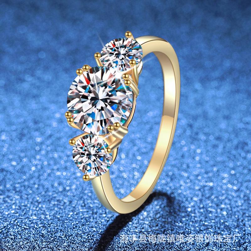 PT950 3Ct Three-Stone Moissanite Ring Platinum Bridal Set18K Gold Plated Luxury EU US Light Luxury Jewelry Jewelry