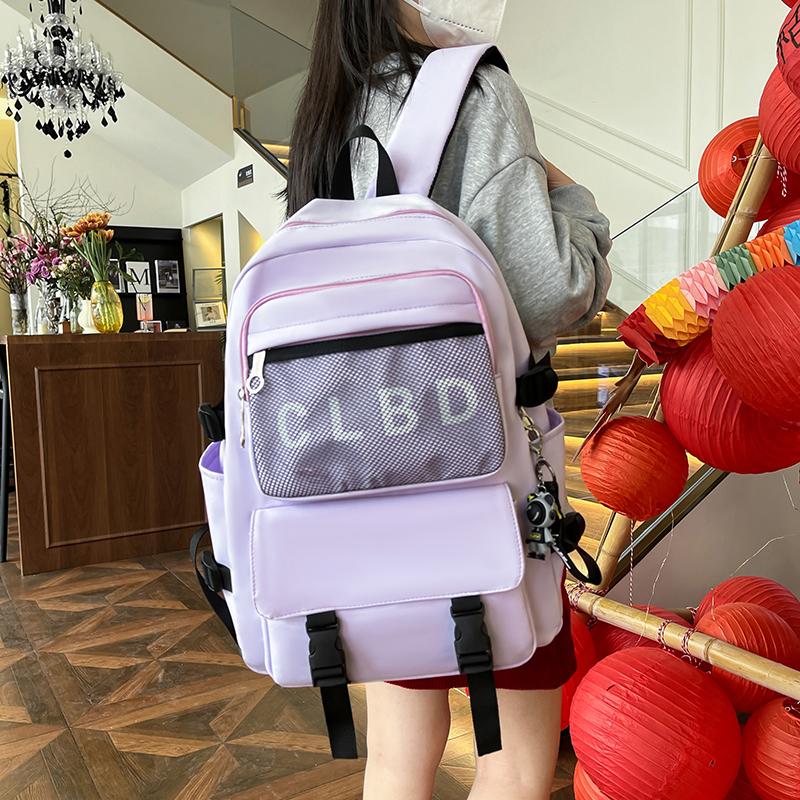 Three-Piece Backpack Set Large Capacity Student Schoolbag Women Solid Color Backpack with Lunch Bag Pen Bag