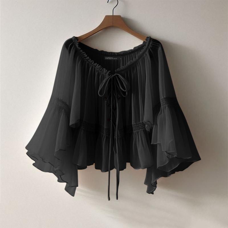 

ZANZEA Женские летние кружевные блузки с V-образным вырезом и оборками, рукавами 3/4 L