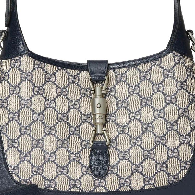 Gucci Jackie 1961 Gold Lock Monogram Canvas Leather Shoulder Bag Women shoulder bag blue gray 678843-96IWN-4076