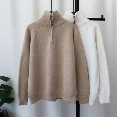 Variegated Turtleneck Sweater Pullover Women's Autumn and Winter New Zipper Semi-open Neck Loose Knitted Sweater Top Women