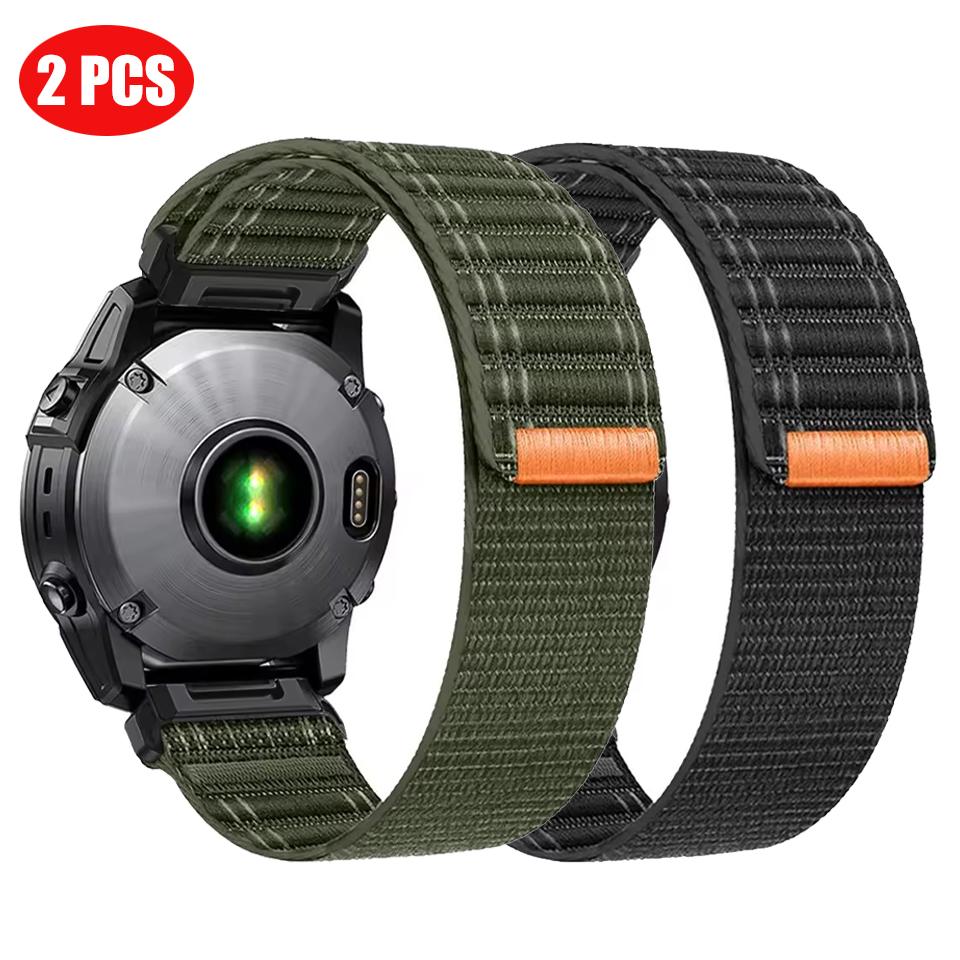 2pcs 26/22mm Nylon Loop Strap for Garmin Descent Mk3i Watch Band Forerunner 970 965/Fenix 8 E 7X 6X/Enduro 3 Quickfit Wristband