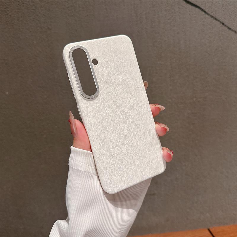For Samsung Galaxy S24 Plus Ultra Durable Metal Big Hole Lens Frame Litchi Grain PC Case Anti-fingerprint Protector Back Cover Shell