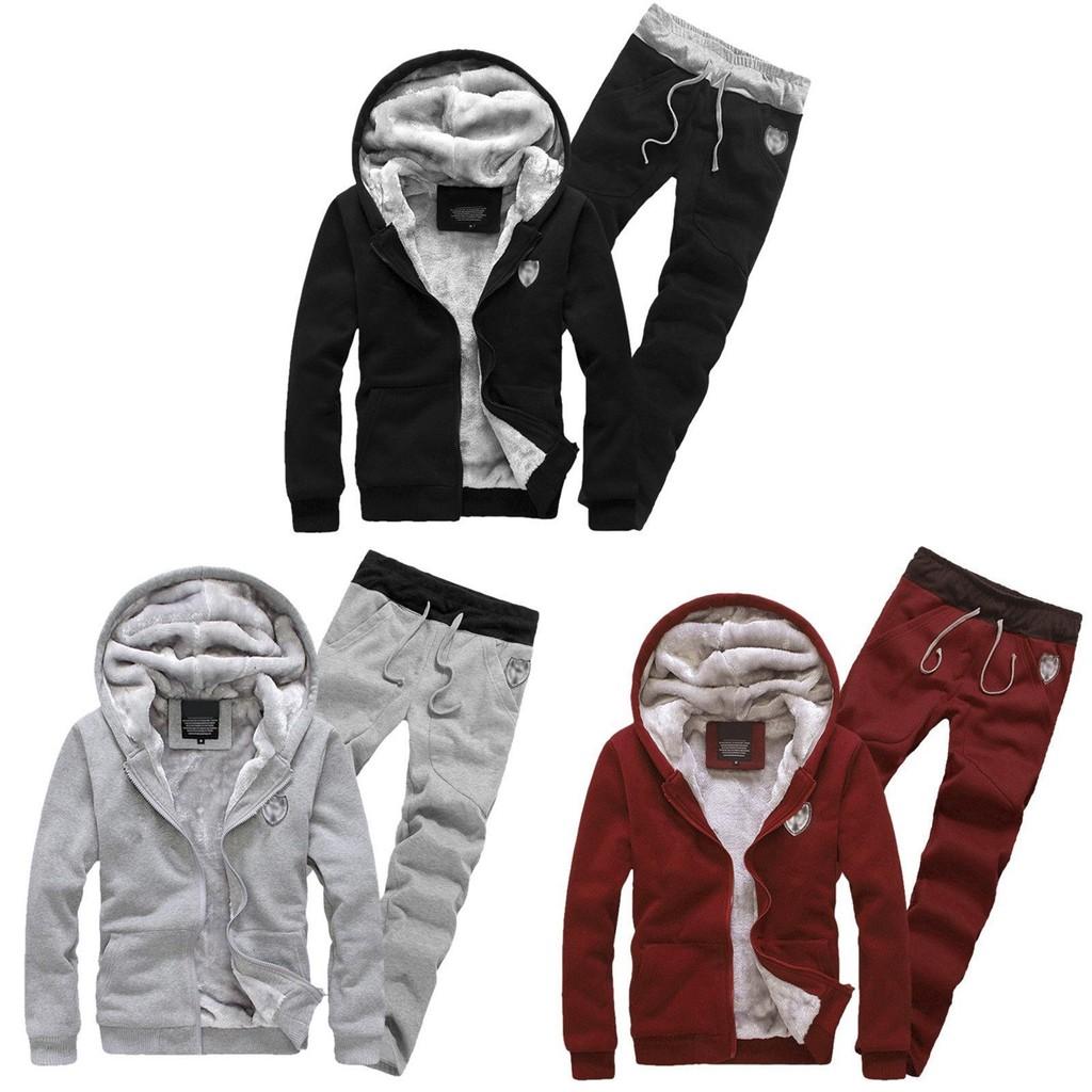 Trendy Men's Casual Thickened Fleece Hoodie Set With Stylish Hood And Zipper Closure