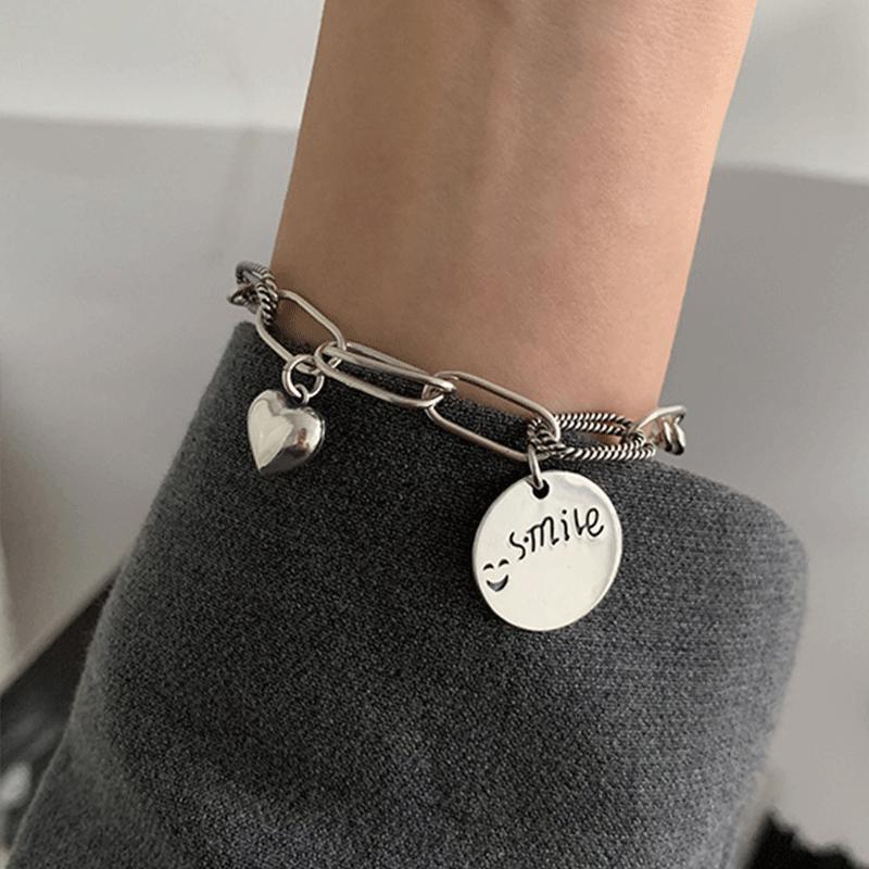 Heavy-Duty 925 Sterling Silver Retro Disc Bracelet In Trendy Fashion Style