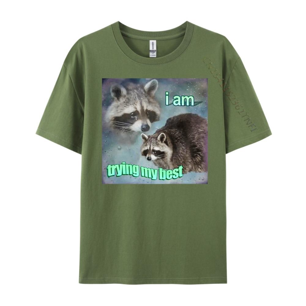 Raccoon I Am Trying My Best Sad Unisexs Korean Fashion Unisex Oversized T Shirt