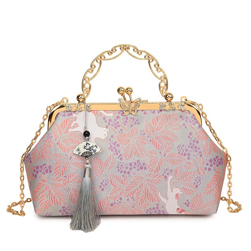 Bohemianowa Haftowana Torba na Ramię Damska Modna Metalowa Rączka Portmonetka z Paskiem na Łańcuszku Elegancka Torba Crossbody Pomysł na Prezent portfel