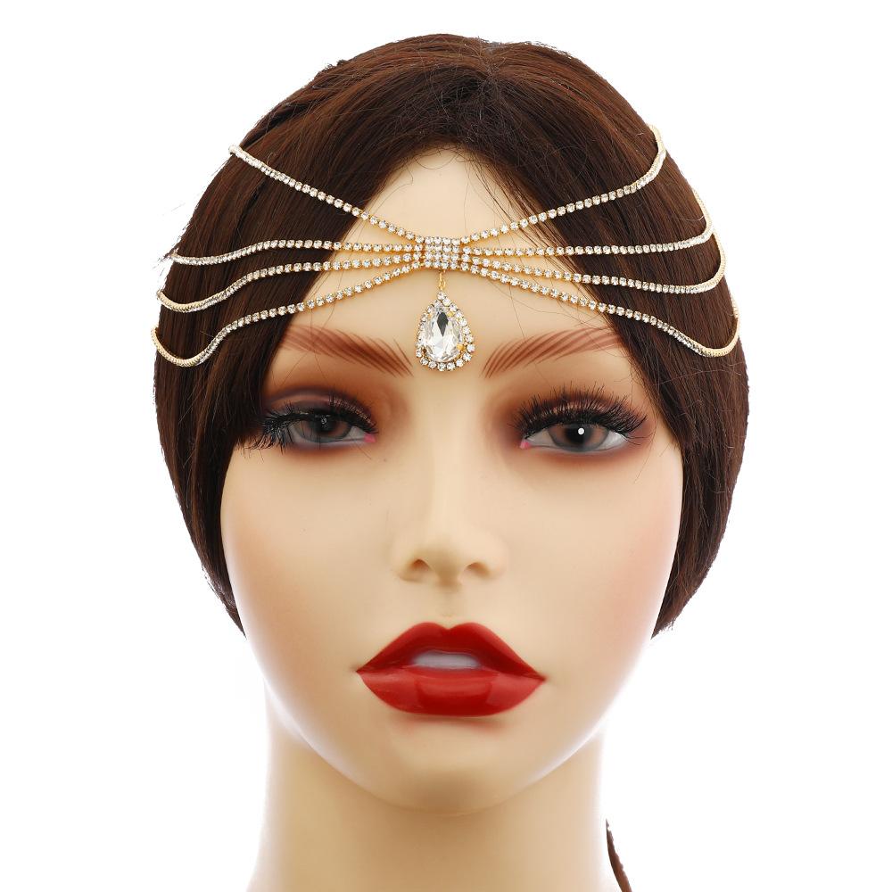 Kristall-Stirnanhänger, Augenbrauenanhänger, Kopfschmuck, Braut-Stirnkette, Wassertropfen-Stirnband, Kopfkette, böhmische ethnische Haar-Accessoires.