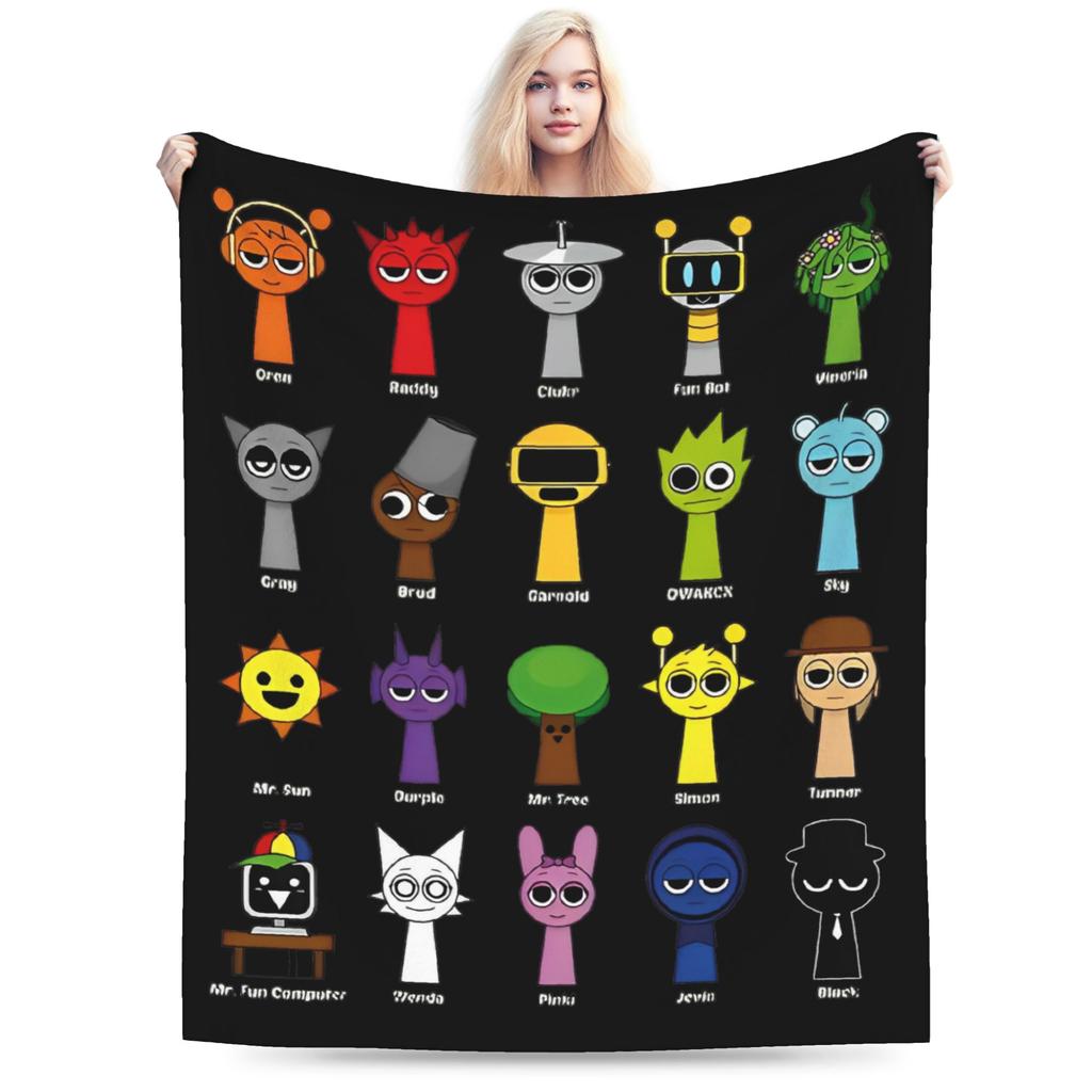 Sprunki Characters Game Velvet Throw Blanket  Blankets for Bed Outdoor Warm Quilt