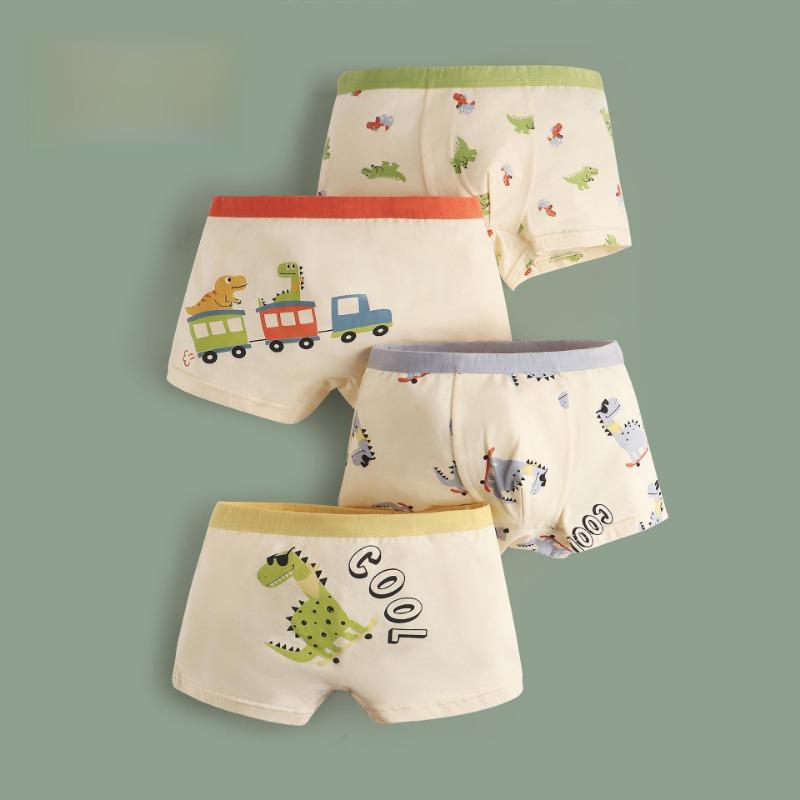 4PC Boys' Cartoon Cotton Antibacterial Boxer Briefs for Kids