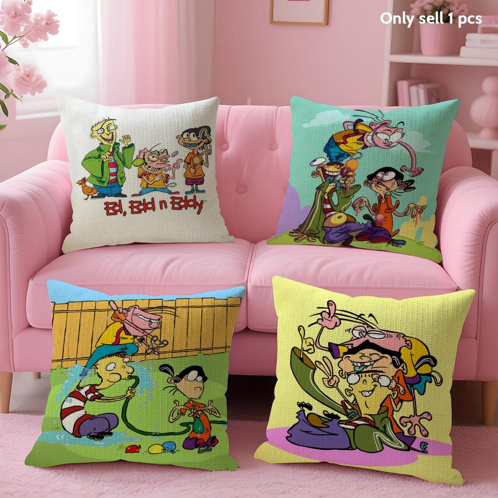 E-Ed Edd N Eddy Cushion Cover Summer Coolness Linen Fabric Double-Sided Printing Pillow Case Sofa Home Decor Gift