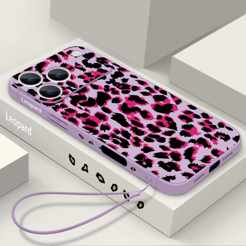Golden Leopard Print Lanyard Case For iPhone 17 Pro Max Funda iPhone 16 15 14 13 Pro Max 11 16E 17E Soft Silicone Cover