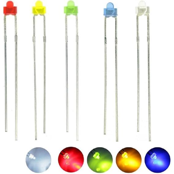 100PCS 2mm Round top LED Diode Light Assorted Kit Green Blue White Yellow Red Component DIY (Diffused Len Kit (R,G,B,W,Y), 2mm Round top)