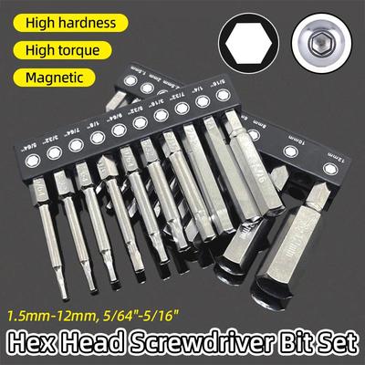 Zestaw bitów do wkrętaka z łbem sześciokątnym 50/60 mm Metryczny H1.5-H12 Imperialny 5/64-5/16 Magnetyczny 1/4" Sześciokątny Klucz Allen Bity do wiertarki S2 Narzędzia ręczne