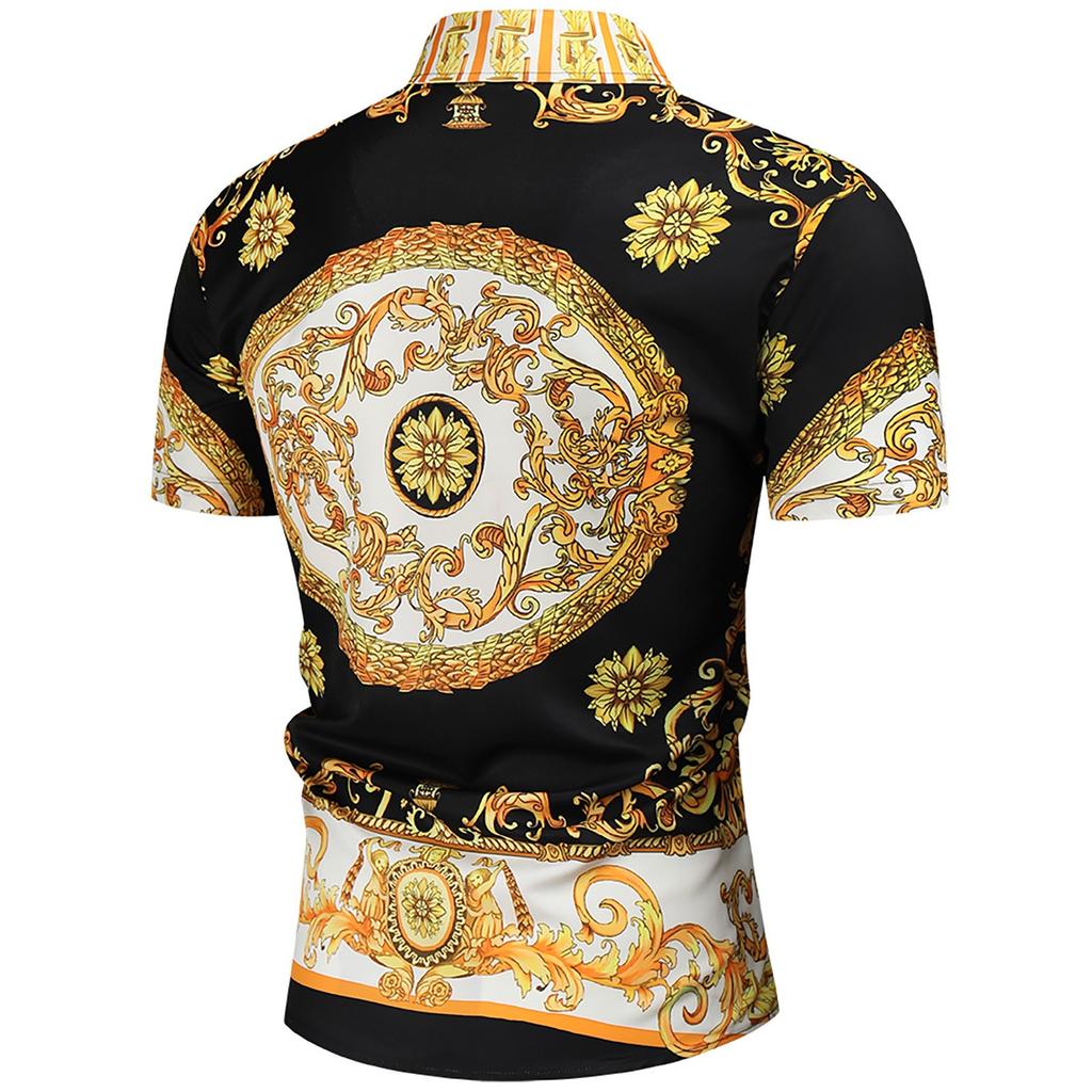 Herr Casual Lös Kortärmad Etnisk Stil Vintage Tryck Knäppning Ner T-shirt