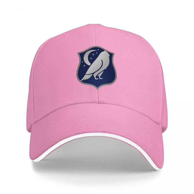 Night Owl Shield Logo Baseball Cap Black with White Trim and Blue Crest Design for Unisex and Women Casual Streetwear Hat