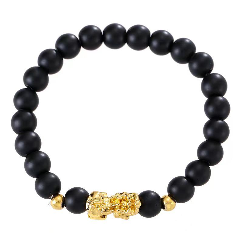 European Trendy Obsidian Pixiu Bracelet with Cat s Eye  Black Agate for Men  Women 8mm